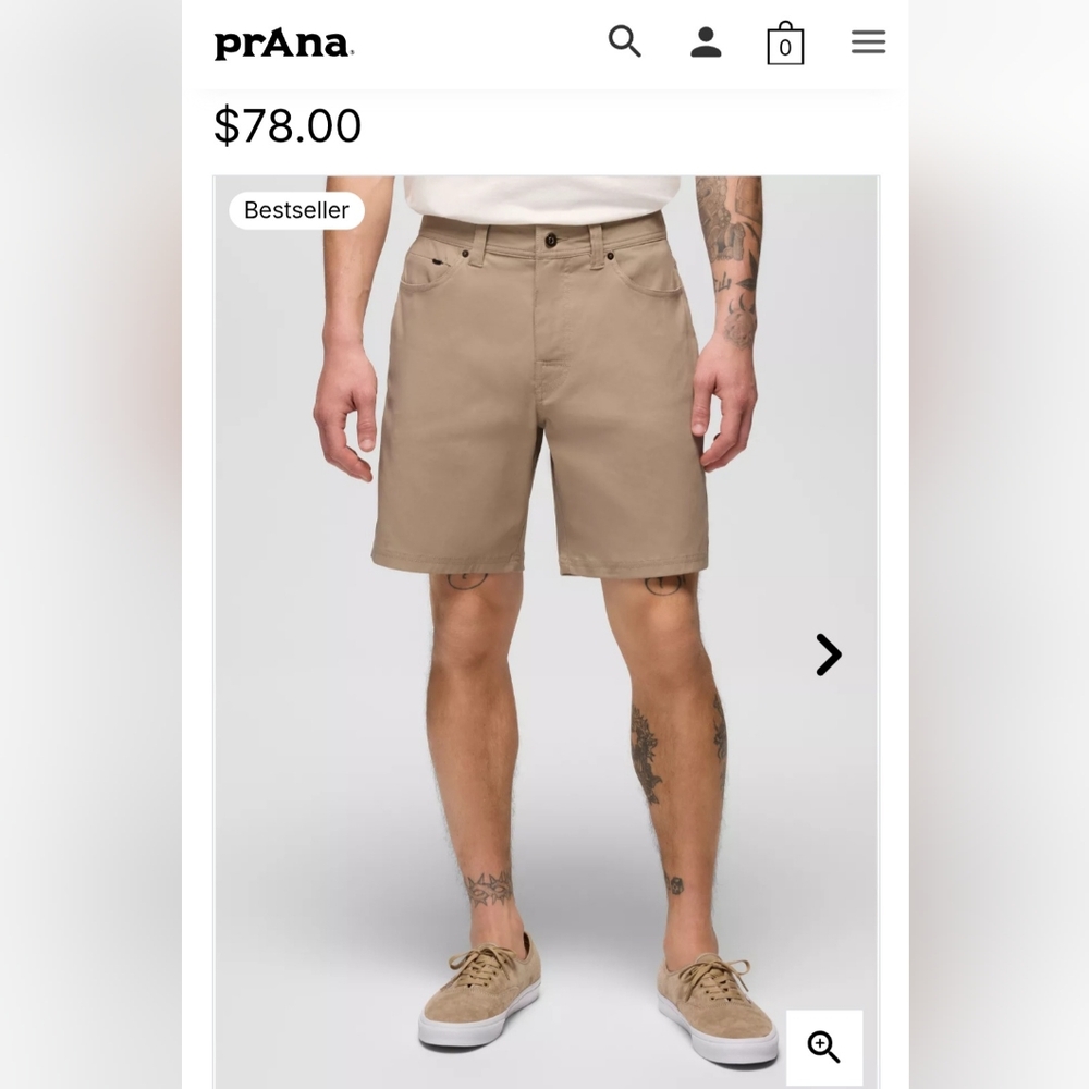Prana Men's Khaki Flat Front Shorts
